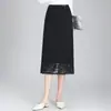 Elegante Saia de Renda Preta Feminina Nova Primavera 2025 Cintura Alta Linha A Quadril Comprimento Médio Justa One-Step