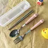 Lindo Set de Vajilla Portátil de Acero Inoxidable con Dibujos Animados para Niños, Cuchara, Tenedor y Palillos