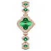 Pulsera de Trébol para Mujer, Reloj de Cuarzo, Esfera Color Esmeralda, Cristal, Oro Rosa, Reloj de Pulsera de Moda