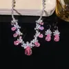 Set Transfronterizo de Joyería de Zirconia Microincrustada Europea y Americana con Diseño de Pétalo Rosa y Gota de Agua, Cadena para Clavícula Estilo Ins para Uso Diario