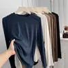 Camiseta de Manga Larga con Hombro Recto Adelgazante Diseño Nuoji Jiji para Mujer Otoño/Invierno Suave Cómoda Agradable a la Piel Cuello Redondo Top de Capa Base