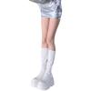 Botas largas blancas de suela gruesa para mujer, botas de montar altas finas de verano, estilo británico, botas Martin pequeñas