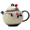 Tetera de Cerámica Estilo Antiguo Pintada a Mano con Filtro de Agujero de Bola para Juego de Té Kung Fu por Moji Caramelo Glaseado Qing Dai Melocotón
