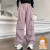 Pantalones Casuales Populares de Trabajo para Niñas de Otoño e Invierno, Estilo Hip-Hop Americano Elegante, Pantalones Largos Forrados de Polar para Niños Mayores