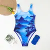 Nuevo conjunto de bikini de una pieza para mujer 2025, transfronterizo, con pintura de paisaje