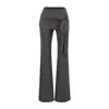 Roupa de garota popular: jaqueta cardigã cinza, top regata, calça casual feminina de outono com barra ajustável por cordão, calça de corte reto, conjunto de três peças