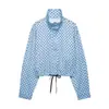 Ropa europea y americana transfronteriza para mujer ZA otoño nuevo versátil cuello alto diseño de lunares y bloques de color chaqueta de seersucker abrigo casual