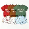 Traje de Manga Corta para Niños, Conjunto de Dos Piezas con Camiseta Estampada de Letras Tricolor y Pantalones Cortos, Traje de Verano Exclusivo Transfronterizo para Niños