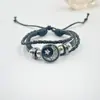 Pulsera de Cuero Ecológico Tejida con Cuentas Multicapa Hecha a Mano, Piedra de Tiempo Luminosa para Pareja, Sol y Luna, Amantes