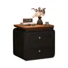 Nueva Mesita de Noche de Estilo Crema con Doble Cajón para Dormitorio del Hogar, Mesa Superior Color Nogal, Gabinete de Almacenamiento Redondeado para Mesita de Noche