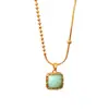 Collar Colgante Cuadrado de Amazonita Verde de Diseño de Nicho, Cadena Versátil Vintage para Suéter, Nueva Cadena para el Cuello de Otoño e Invierno