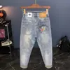 Jeans estampados de alta gama para hombre europeos, marca de moda, finos, corte slim, rectos, casuales, versátiles, primavera-verano 2026