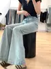 Calças Jeans Bootcut Claras Lavadas para Mulheres no Outono Novo Retro de Cintura Alta Slim Perna Larga Slim Reto Boca de Sino