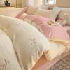 Conjunto de Cama de Inverno Espesso Quente Classe A Leite Fleece Quatro Peças Fleece Coral Flanela Lençol de Cama Capa de Edredom Fronha Roupa de Cama