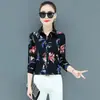 Primavera nova chegada camisa estampada mulheres de manga comprida estilo coreano slim-fit moda chiffon camisa camisa base feminina