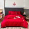 Conjunto Festivo de Quatro Peças para Casamento Atacado Lixado Bordado Capa de Edredom Estilo Chinês Vermelho Lençol Capa de Edredom Roupa de Cama para Casamento