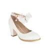 Sapatos de camada única com laço 33 fivela novo comércio exterior grossos 48 sapatos cadarço desejo redondo salto alto feminino branco