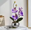 Bonsai de Orquídea Phalaenopsis Pequena com Quatro Flores e Duas Frutas Artificiais para Sala de Estar Decoração de Interiores para Casa da Moda Atacado