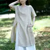 2026 Verano Nuevo Diseño con Sentido Algodón Lino Ropa de Mujer Estilo Étnico Chino Nuevo Retro Vestido Camisa de Longitud Media