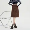 Falda de Gamuza Recta Línea A con Cinturón Vintage para Mujer, Otoño Vintage Suelta Adelgazante Versátil de Longitud Media 14058
