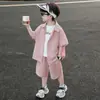 Conjunto de Camisa a Cuadros Rosa de Verano para Niños, Camisa de Manga Corta Estilo Coreano para Niños, Conjunto Casual de Dos Piezas, Ropa de Moda para Bebés