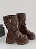 Botas Martin para mujer estilo retro americano con plataforma que aumenta la altura, nuevo modelo 2026, para primavera y otoño, color café, versátiles, botas geniales de media pantorrilla