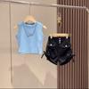 Traje de Verano para Niñas 2025 Nueva Moda Niñas Niños Medianos y Grandes Verano Fresco Simple Chaleco Shorts con Cordón Moderno