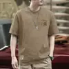 Nueva Camiseta Pesada de Manga Corta Estilo Americano para Hombre, Corte Holgado, Talla Grande, Marca de Moda, Cuello Redondo, Diseño Teñido en Nube para Hombre
