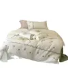 Corazón Girly Francés Set de Cuatro Piezas 100% Algodón Cepillado Amigable con la Piel Bordado Funda Nórdica de Algodón Puro Ropa de Cama Cálida Otoño/Invierno