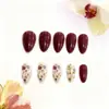 Europeu e Americano Transfronteiriço Mais Vendido Arte de Unhas Doce e Fofa Pequeno Fresco Floral Simples Longo Amêndoa Unha Postiça Usável Atacado