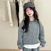Conjunto de suéter de punto trenzado estilo coreano y shorts para niña, nueva colección otoño/invierno 2026, para niños de talla mediana y grande, con suéter de cuello redondo y shorts