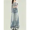 Jeans de pierna ancha bordados de dibujos animados Chao Li Youhuo para niñas, nuevo diseño de verano, pantalones rectos casuales holgados