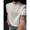 Camiseta Estilo Wang Jiaer Gola Meia-Alta Ombreira Verão Masculina Corte Limpo Gola Pequena Base Camisa Manga Meia Pesada
