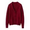 Cárdigan de invierno para mujer, estilo nuevo, corte holgado, adelgazante, tejido de ochos, elegante, de manga larga, con cuello verde y mezcla de cachemira, en un estilo relajado y chic