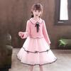 Vestido de Otoño e Invierno para Niña 2024 Color Sólido de Manga Larga Malla de Lana Vestido Largo Estilo Princesa Forro Polar Estilo Primavera y Otoño