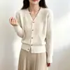 Cárdigan de punto de manga larga para otoño e invierno con cuello en V para mujer, nuevo suéter abrigo de punto ajustado con giro vintage para mujer