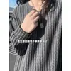 Camiseta básica casual holgada para hombre, estilo americano, con textura de espina de pescado de otoño, manga larga, bloques de color, rayas, blanco y negro, para pareja
