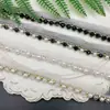 Ribete de Encaje Negro y Blanco de Malla de un Solo Lado con Pedrería y Perlas Grandes y Pequeñas, Accesorios Hechos a Mano para Bordes y Puños de Ropa DIY