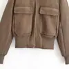 Aliexpress Más Vendido Chaqueta Bomber de Gamuza para Mujer Estilo Europeo y Americano para Motociclista Cuello Alto Abrigo Corto para Mujer