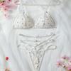 Popular na Amazon, fornecedor do eBay, fábrica de conjuntos de sutiã sexy de três peças com estampa pequena, lingerie sexy europeia e americana
