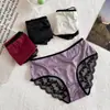 Brillantes Sedosos Sexys Calzones de Encaje para Mujer Alta Elasticidad Huecos Cruzados Transpirables Transparentes Lujosos Tallas Grandes Calzones Triángulo