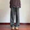 Calças Xadrez Vintage para Homens para Primavera, Outono, Verão 2026 Novo Estilo Calças Xadrez com Efeito de Caimento Casuais Retas de Perna Larga Longas em Preto