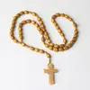 [En Stock] Collar de Rosario Estilo Vintage Europeo y Americano Cuentas de 8*10 mm Tejido a Mano Cruz de Color Café Joyería