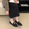 Sapatos Baixos de Couro para Mulheres 2026 Novo Estilo Coreano Camurça Bico Redondo Solado Grosso Salto Baixo Mocassins para Mulheres