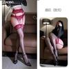 Shuoyao "Flor Fantasia" Brilho Aurora Meia-Calça de Alça Acima do Joelho Ultra Fina Seda Preta Sexy Lingerie Meia-Calça de Alça para Mulheres A265