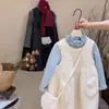 Vestido de Inverno para Meninas 2025 Outono e Inverno Novo Vestido Engrossado Estilo Infantil Vestido Colete Acolchoado Estilo Hepburn Vestido de Princesa