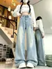 Jeans de moda desgastados con bordado de estrella para mujer, nuevo estilo de otoño con diseño de lazo, pantalones de pierna ancha adelgazantes de longitud completa