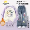 Conjunto Forrado com Fleece para Meninas 2025 Novo Estilo Moletom Raglan e Jeans Roupa Casual para Meninas