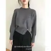 Suéter de Tricô Novo Estilo 2026 Solto e Relaxado para Mulheres, Design Coreano com Botões na Barra, Suéter Pulôver de Gola Redonda