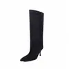 Botas altas de tacón de aguja con punta afilada, sexys, con textura de cachemira, para mujer, otoño e invierno, gamuza marrón de alta gama, botas de moda que alargan las piernas